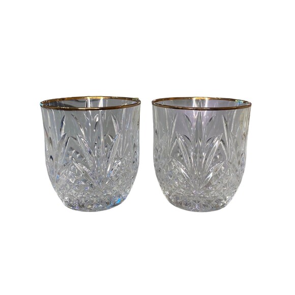 Cristal D'Arques Durand Longchamp Double Old Fashioned Glasses Gold Rim Set Of 2 - Picture 4 of 9